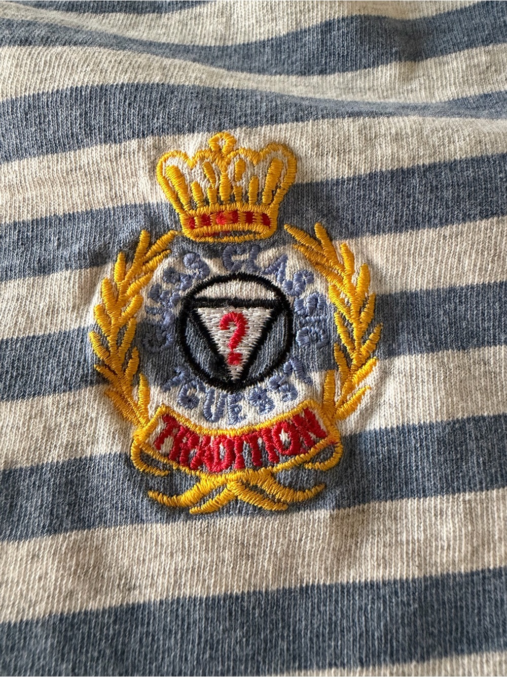 Vintage 80s Guess ? Crest Striped Tee Blue & Cream Men Small Single Stitch